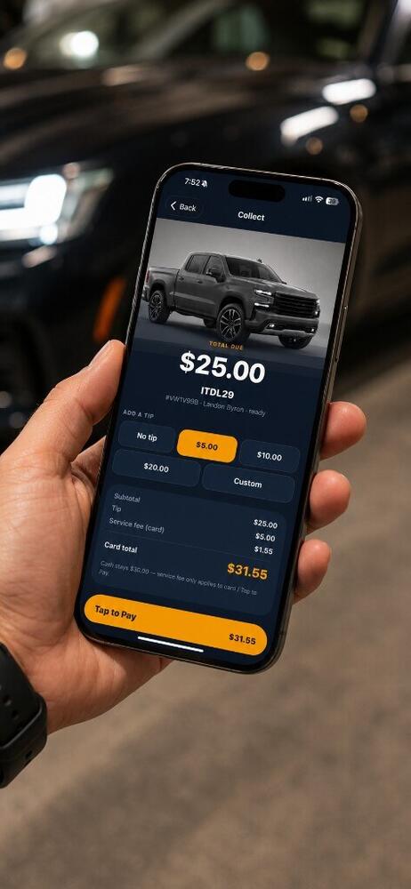 Attendant holding Terminal at the stand — Collect and Tap to Pay